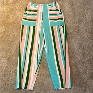 ASOS Cotton Pin Stripe High Rise Tapered Leg Crop Pants Pink Green White Aqua 2
